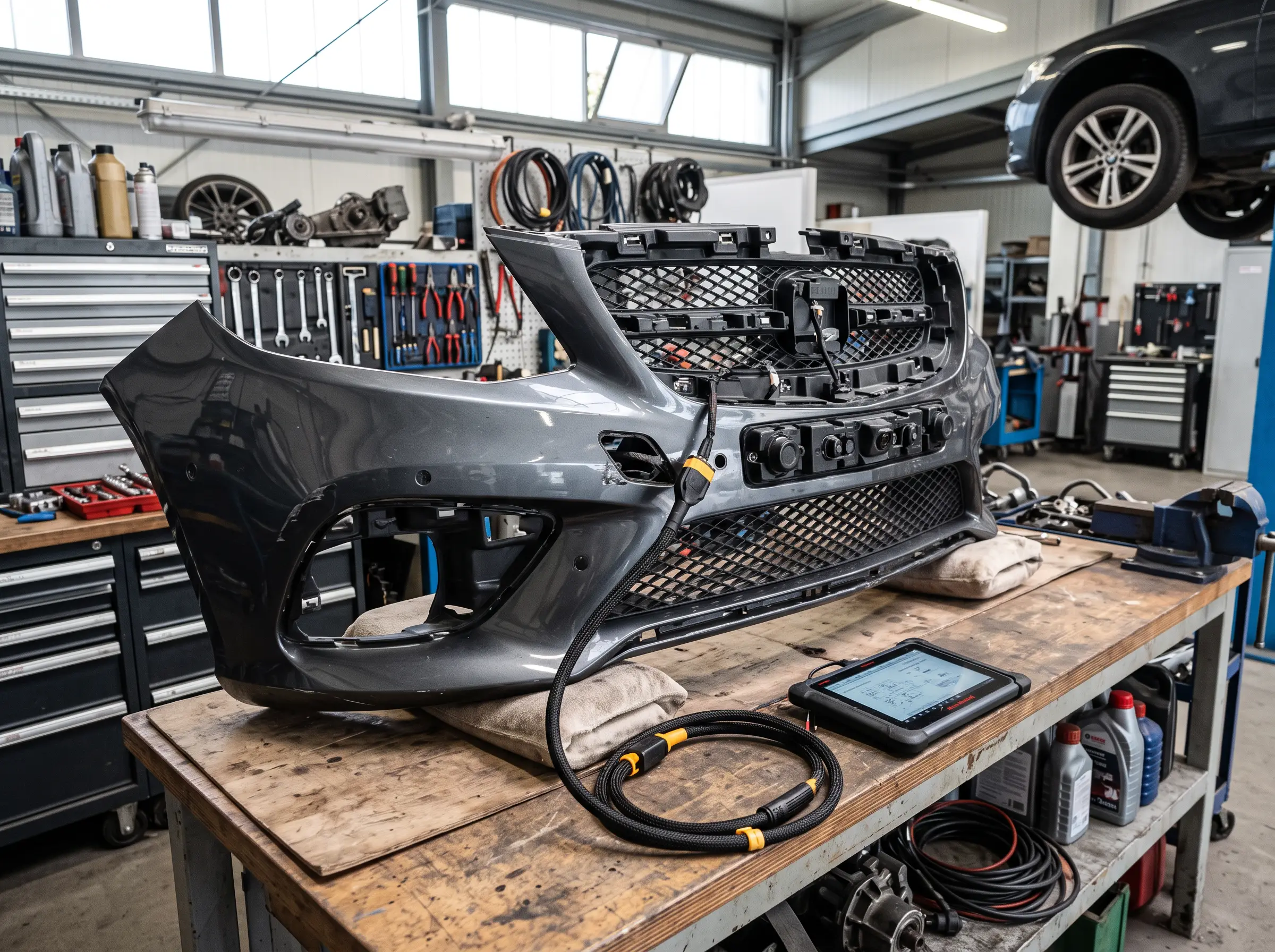 Front bumper removed for sensor recalibration